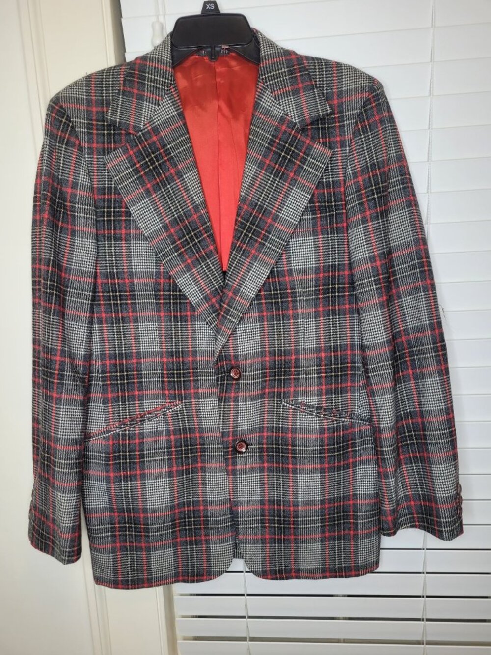 VTG Clubman George Leonard Mens Plaid Blazer Red Lining